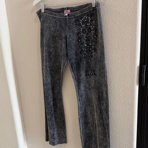 Embellished Gray Velvet-Effect Joggers